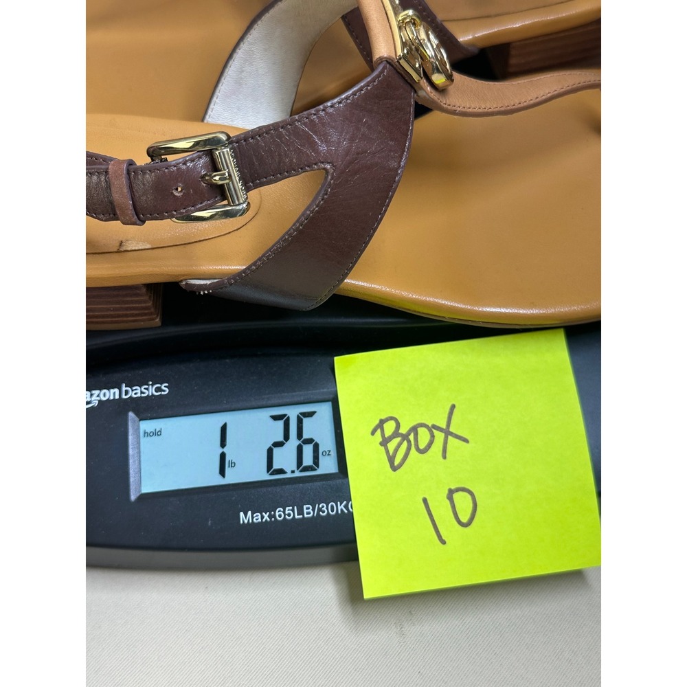 Michael Kors Sandals Women's 10 T-Strap Ankle Buckle Brown Leather Block Heel - Picture 12 of 12